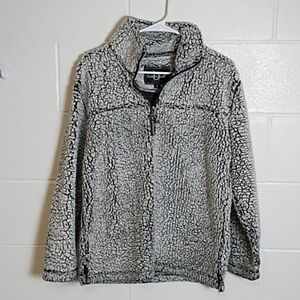 Quarter Zip Warm Soft Chunky Fleece Sweatshirt Pull over Grey & Black Over sized